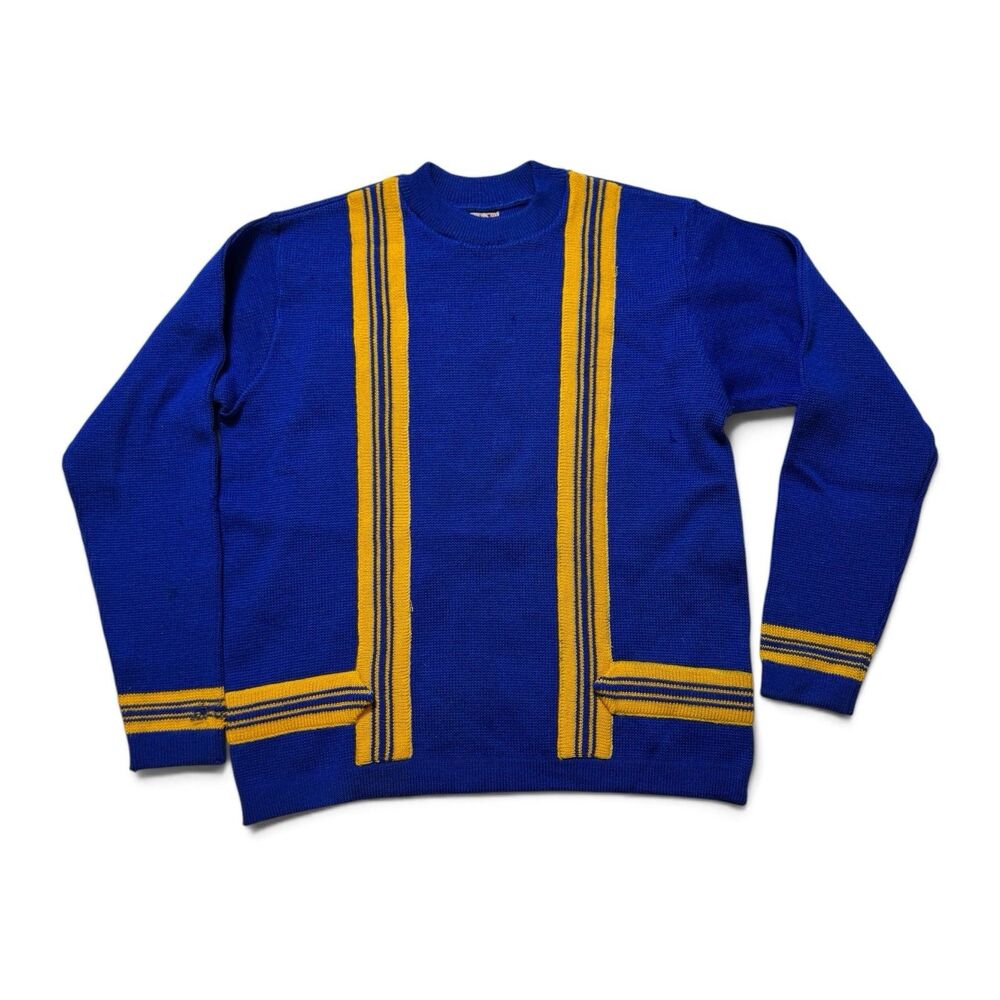 Vintage 60s Lasley Knitting Co Royal Blue Wool Letterman Sweater Medium